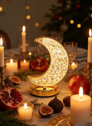 زينة رمضان، أضواء رمضان، زينة مصابيح رمضان مصباح ليلي على شكل قمر بلوري LED، مصباح ليلي يعمل باللمس لغرفة النوم وغرفة المعيشة - view 4